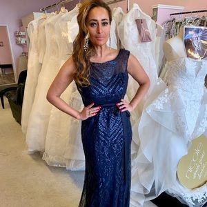 Navy caviar sequin gown NEW WITH TAGS